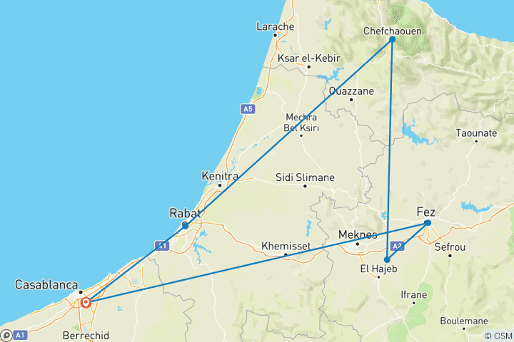 Kaart van Marokkaanse steden in het noorden  – 5 dagen