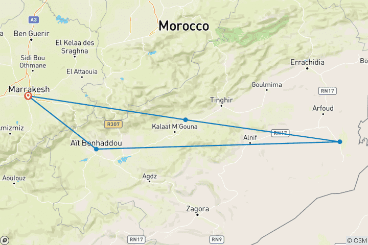 Map of Marrakesh & Grand Tour of the Sahara Desert - 5 Days