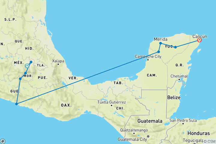 Carte du circuit Mexique : Route du soleil et aventure au royaume maya