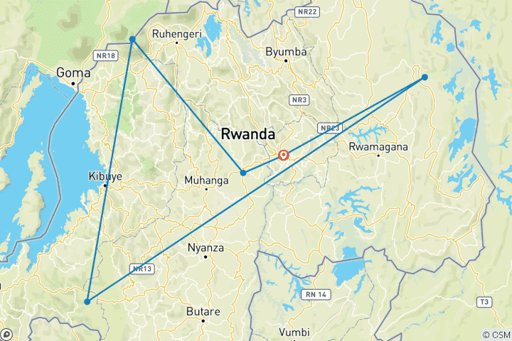 Map of 8 Days highlights of Rwanda wildlife tour