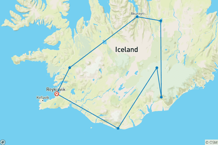 Carte du circuit Voyage familial privé sur mesure en Islande