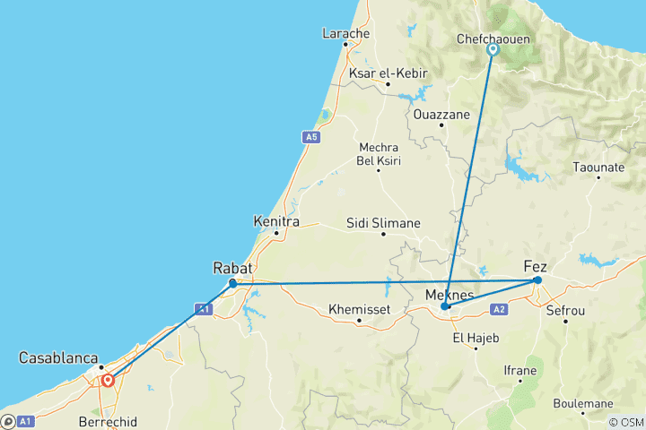 Map of Northern Morocco's Cities: Tangier to Casablanca - 5 Days