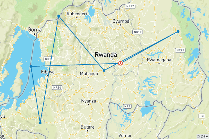 Map of 12 days Best of Rwanda vacation tour