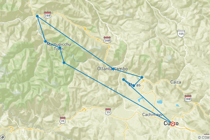 Map of Inca Jungle Trek to Machu Picchu 7 Days