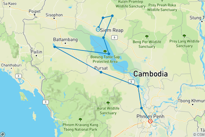Karte von Kambodscha Aktiv Explorer: 9 Tage Abenteuer durch Tempel, Radfahren, Trekking, Bootstour