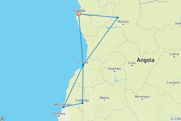 Mapa de Descubre las joyas ocultas de Angola 8 días - 7 noches