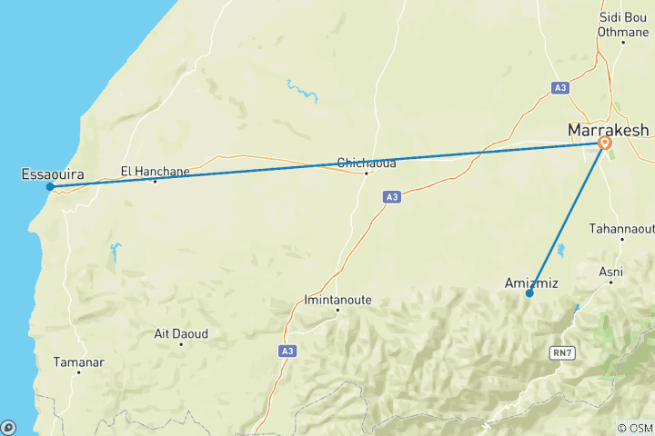 Karte von Marrakesch, Atlasgebirge & Essaouira Escape - Kultur, Wandern & Küste | 6 Tage