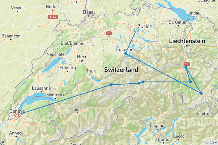 Kaart van Magisch Zwitserland – in kleine groep – 5 dagen