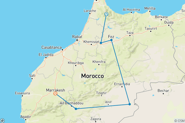 Map of A Taste of Morocco: Casablanca to Marrakech - 7 Days