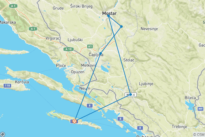 Karte von Bosnien ab Mljet mit Vjetrenica-Höhle, Mostar, Pocitelj & Blagaj - 2 Tage