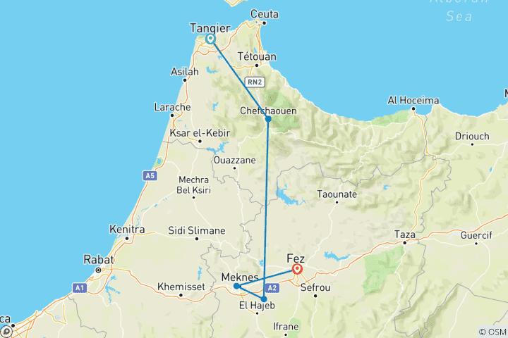 Map of Northern Morocco for Families: Tangier, Chefchaouen & Fes - 7 Days