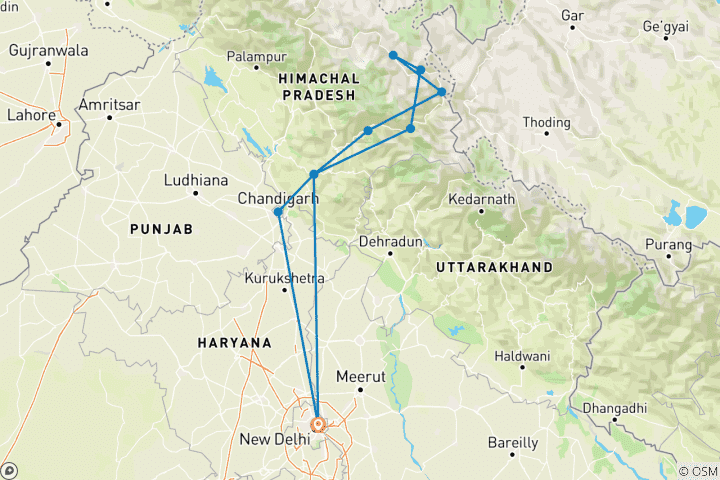 Carte du circuit Circuit dans la vallée de Spiti