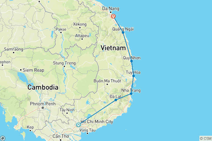Carte du circuit Circuit à vélo de Saigon à Hoi An