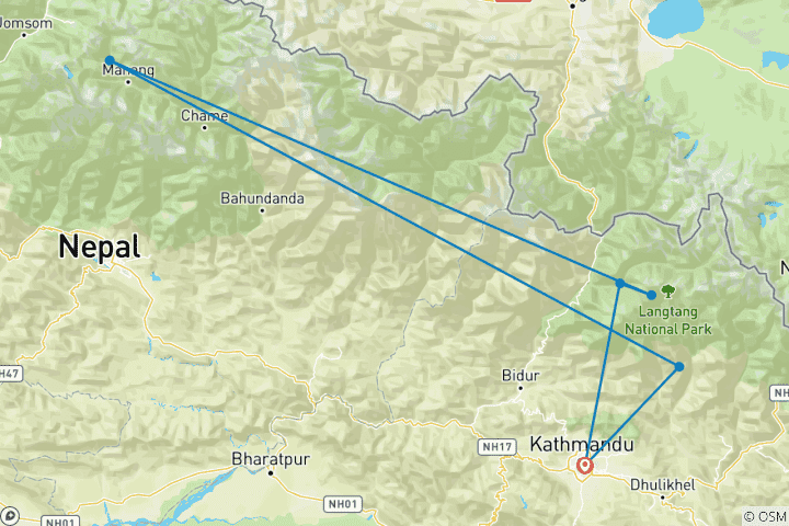 Carte du circuit Trek dans la vallée du Langtang avec le col du Ganja La