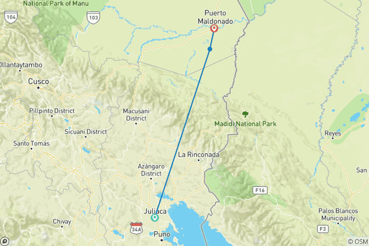 Karte von Amazonas-Dschungel: Tambopata Packrafting - 9 Tage