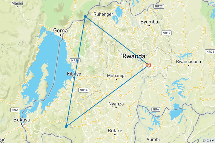 Map of 10 days Albertine rift birding and primates tour in Rwanda