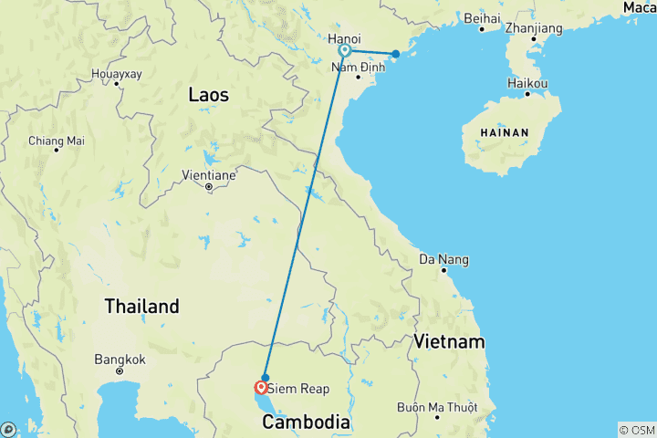 Map of Highlight of North Vietnam and Siem Reap