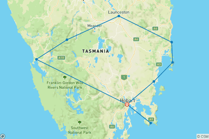 Carte du circuit La Tasmanie parfaite - 2025/2026, 13 jours