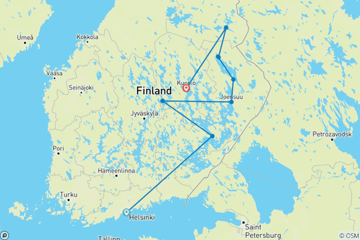 Kaart van Zelfrijdend vanuit Helsinki – Kuhmo