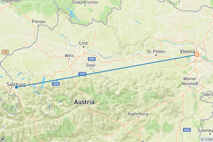 Carte du circuit Circuit privé de 4 jours en Autriche à Vienne et Salzbourg, départ quotidien