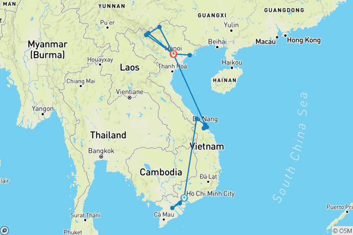 Carte du circuit Expérience au Vietnam