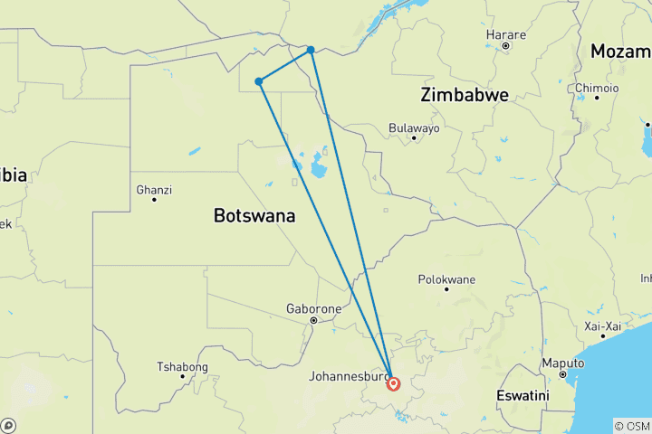Map of 7 Day | Victoria Falls, Chobe National Park, and Johannesburg