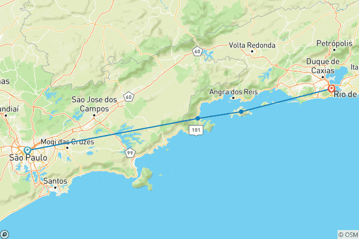 Map of The entire Green Coast from Sao Paulo to Rio, with sea areas around Rio