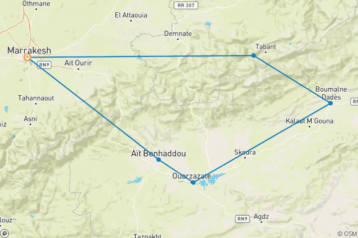 Carte du circuit Maroc intact : Trek dans les Aït Begoumez et la vallée du Dadès - 9 jours