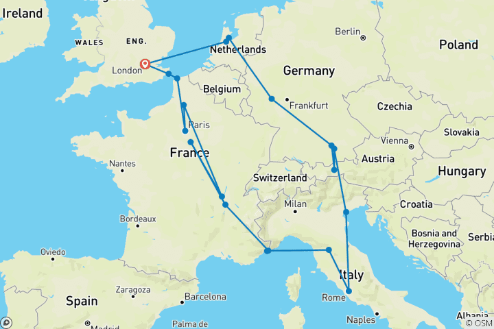 Mapa de Lo más destacado de Europa (Inicio Londres, Clásico)