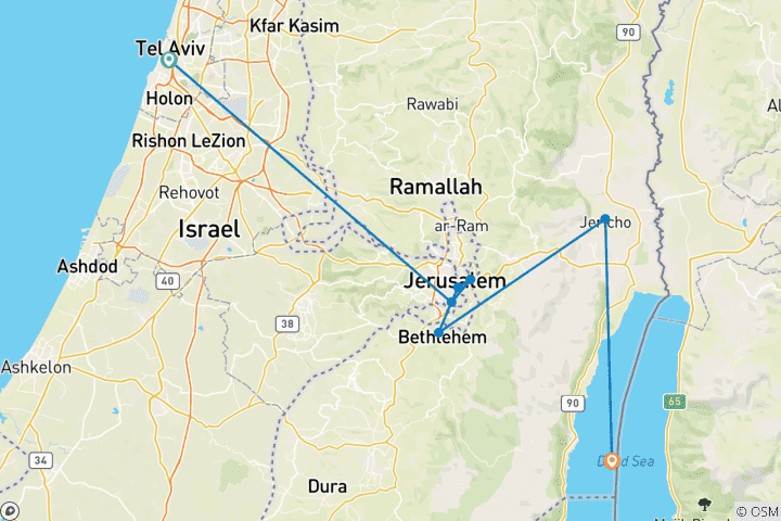 Carte du circuit Marcher en Israël et dans les territoires palestiniens