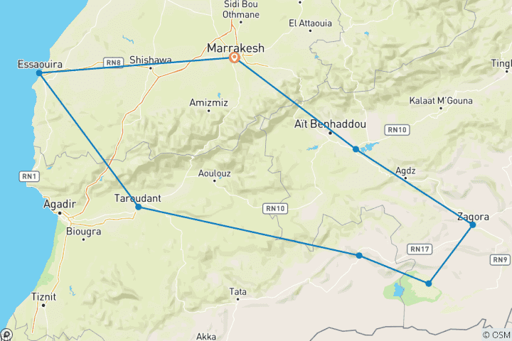 Map of Winter Adventure in Southern Morocco - 10 Days