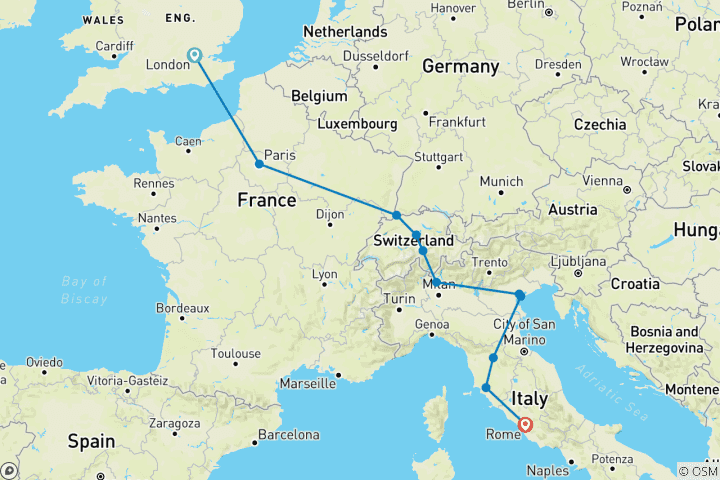 Map of Treasures of Europe from London to Rome (London to Rome) (2024)