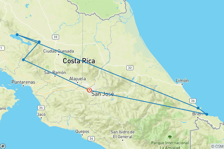 Carte du circuit Une semaine au Costa Rica (7 destinations)