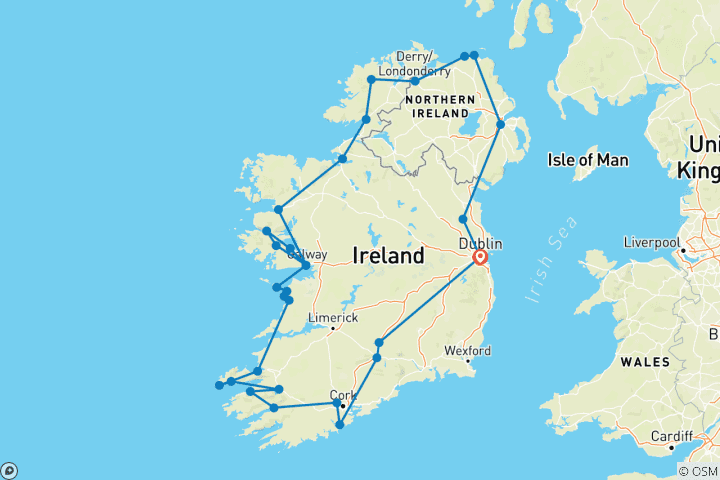 Map of 11 Day Ultimate Irish Experience