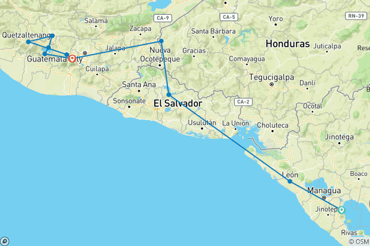 Carte du circuit Le cœur de l'Amérique centrale (11 destinations)