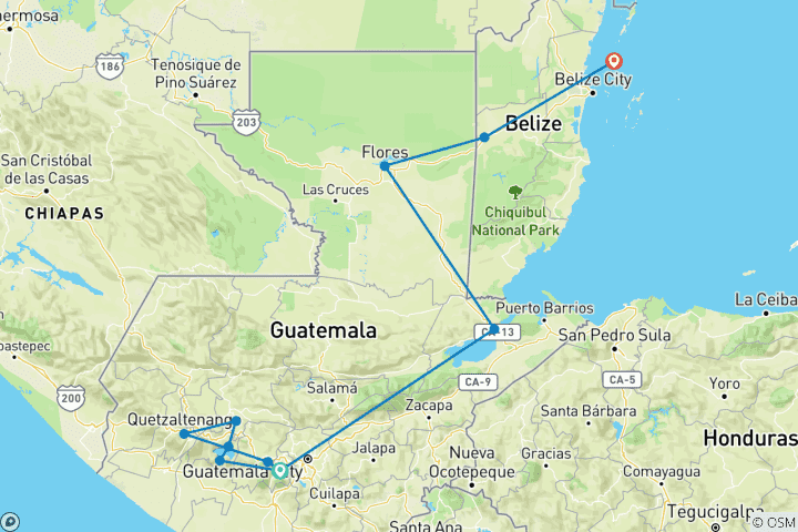 Map of Best of Guatemala and Belize (11 destinations)