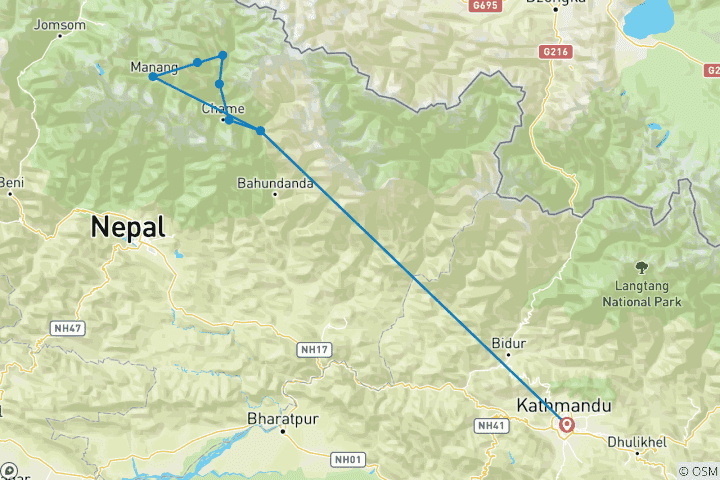 Map of Naar Phu Valley Trek (Private Tour)