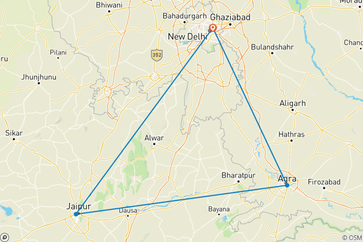 Carte du circuit Circuit privé de 3 jours dans le Triangle d'Or - Visitez Delhi, Agra et Jaipur