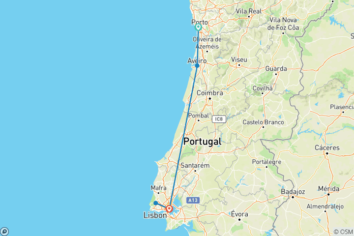 Carte du circuit Tout le Portugal en train