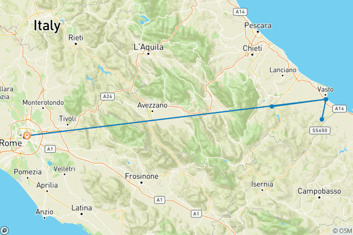 Carte du circuit Apprendre l'italien, la cuisine et la culture dans les Abruzzes