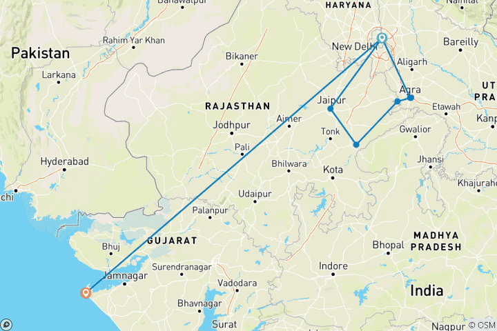 Carte du circuit L'essentiel de l'Inde (Hôtels 4 étoiles)