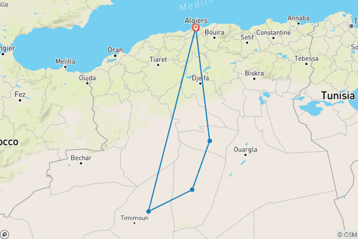 Map of M'Zab Valley & Oases Tour