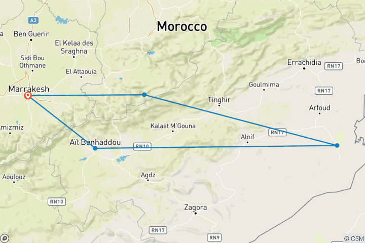 Map of Morocco Eco-Tour: Atlas Mountains & Sahara Desert - 12 Days