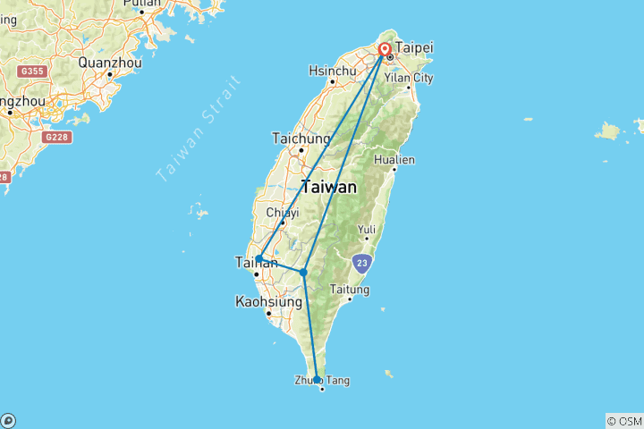 Map of Private 3-Day Southern Taiwan Tour (Tainan, Kaohsiung, Kenting)