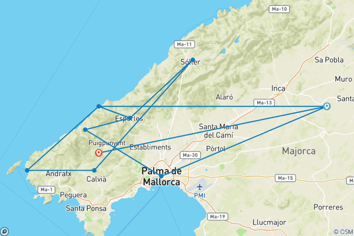Mapa de Senderismo en Mallorca en temporada baja (8 días)