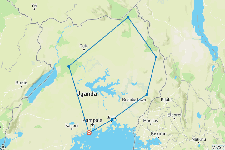 Map of Eastern Uganda Safari Trail