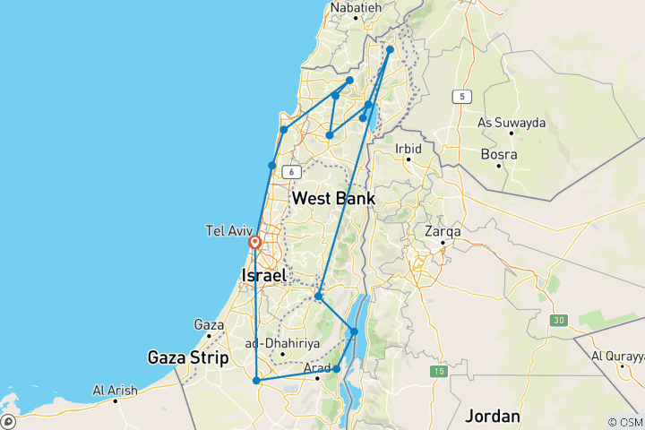 Map of Highlights of Israel 5 star - 8 days