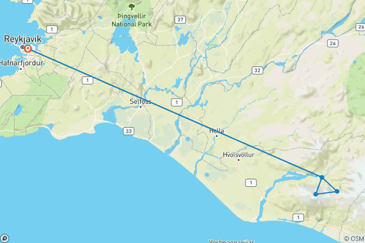 Mapa de Excursiones guiadas de 4 días por Þórsmörk en Cabañas