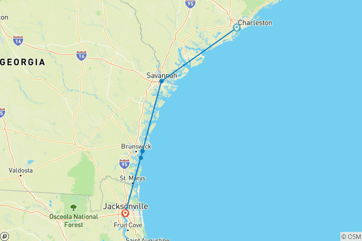 Carte du circuit Vacances au charme méridional (de Charleston, SC à Jekyll Island, GA) (2024)