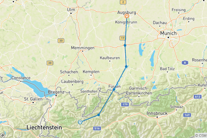 Map of Lech-Cycle Path From the Source to Fugger Stadt